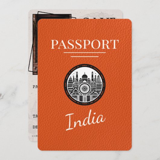 Oranje Indiaas paspoort Bewaar de datum Save The Date (Voorkant / Achterkant)