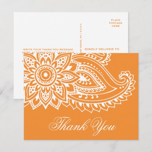 Oranje Indiase Paisley Dank je Briefkaart (Voorkant / Achterkant)