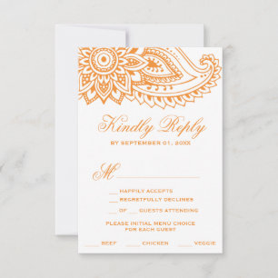 Oranje Indiase Paisley Menu Keuze RSVP-kaart
