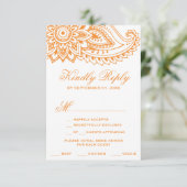 Oranje Indiase Paisley Menu Keuze RSVP-kaart (Staand voorkant)