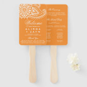 Oranje Indiase Paisley Wedding Programme Handwaaier (Voorkant en achterkant)