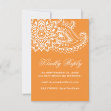 Oranje Indiase Paisley Wedding Website RSVP-kaart