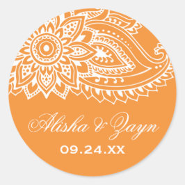 Oranje Indische Paisley Wedding Envelope-zegels Ronde Sticker