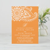 Oranje Indische Paisley Wedding Kaart (Staand voorkant)