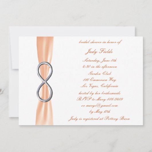 Oranje Infinity bruids doucheuitnodiging Kaart (Voorkant)