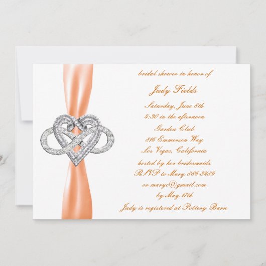 Oranje Infinity Heart Bridal Shower Invitation Kaart (Voorkant)
