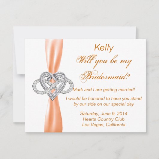 Oranje Infinity Heart Bridesmaid Kaart (Voorkant)