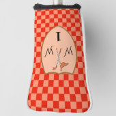 Oranje ingecheckt met monogram en nummer golfheadcover (Draai 90)