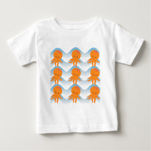 Oranje inktpatroon en blauw golven