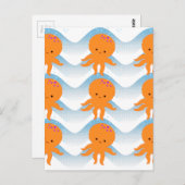 Oranje inktpatroon en blauw golven briefkaart (Voorkant / Achterkant)