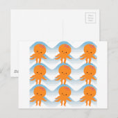 Oranje inktpatroon en blauw golven briefkaart (Voorkant / Achterkant)