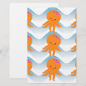 Oranje inktpatroon en blauw golven briefpapier (Voorkant / Achterkant)