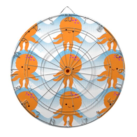 Oranje inktpatroon en blauw golven dartbord (Voorkant)