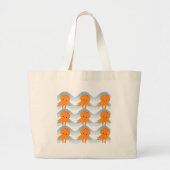 Oranje inktpatroon en blauw golven grote tote bag (Voorkant)