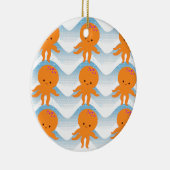 Oranje inktpatroon en blauw golven keramisch ornament (Rechts)