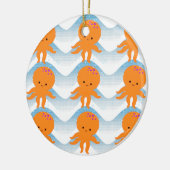 Oranje inktpatroon en blauw golven keramisch ornament (Links)