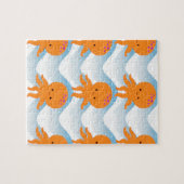 Oranje inktpatroon en blauw golven legpuzzel (Horizontaal)