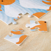 Oranje inktpatroon en blauw golven legpuzzel (Zijkant)