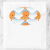 Oranje inktpatroon en blauw golven ovale sticker (Tas)