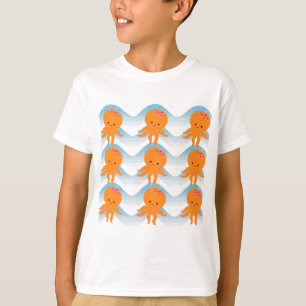 Oranje inktpatroon en blauw golven t-shirt
