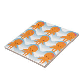 Oranje inktpatroon en blauw golven tegeltje (Zijkant)