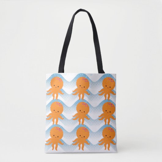 Oranje inktpatroon en blauw golven tote bag (Voorkant)