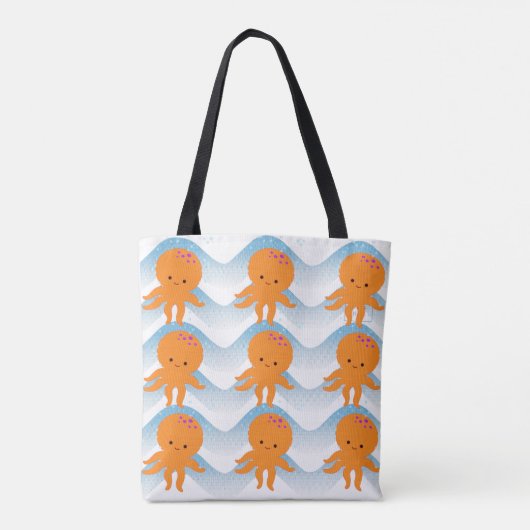 Oranje inktpatroon en blauw golven tote bag (Achterkant)