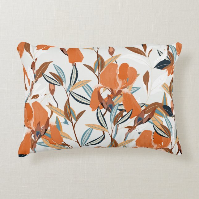  Oranje iris bloemmotief Accent Kussen (Voorkant)