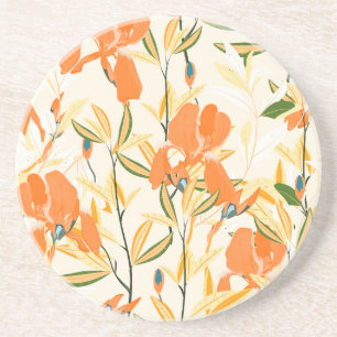 Oranje irissen: naadloos bloemmotief zandsteen onderzetter