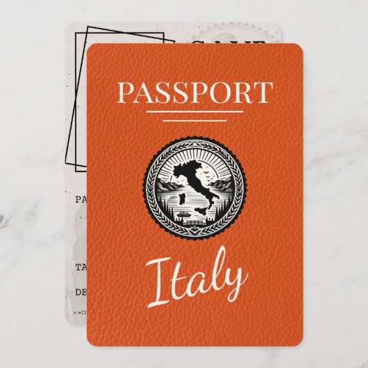 Oranje Italië Paspoort Save The Date (Voorkant / Achterkant)