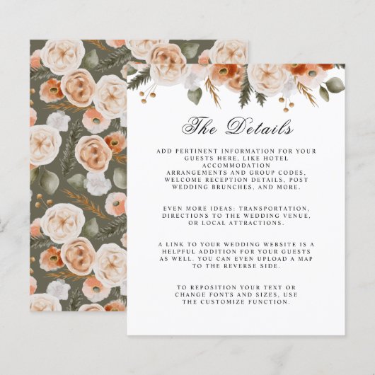 Oranje Ivory Moss Floral budget huwelijksgegevens (Voorkant / Achterkant)