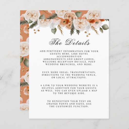 Oranje Ivory Moss Floral budget huwelijksgegevens (Voorkant / Achterkant)