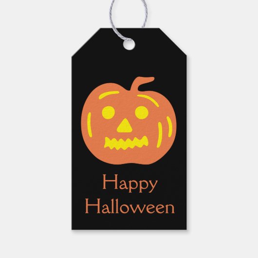 Oranje Jack-O-Lantern Halloween Pumpkin Treat Bag Cadeaulabel (Voorkant)