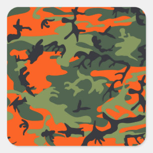 Oranje jager camo vierkante sticker