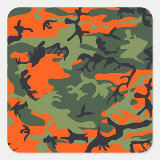 Oranje jager camo vierkante sticker (Voorkant)