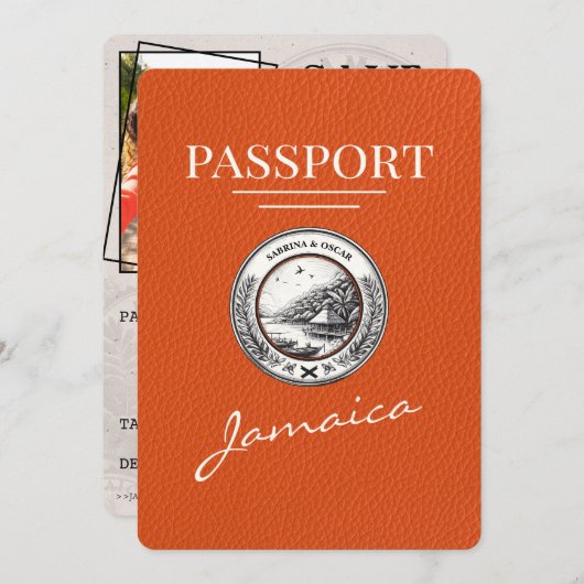 Oranje Jamaica Passport Bewaar de datum Save The Date (Voorkant / Achterkant)
