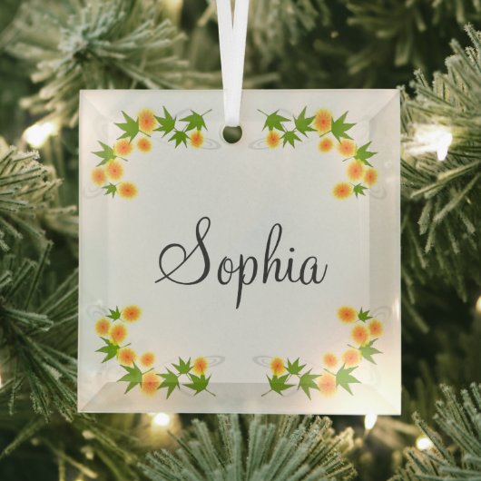 Oranje japanse bloemen glas ornament (Insitu)