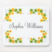 Oranje japanse bloemetjes wit muismat (Voorkant)