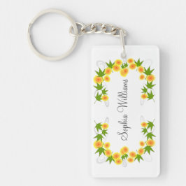 Oranje japanse bloemetjes wit sleutelhanger