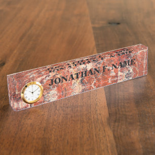 Oranje Jasper Stone Desk Name Bord met klok Naambordje