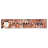 Oranje Jasper Stone Desk Name Bord met klok Naambordje (Voorkant)
