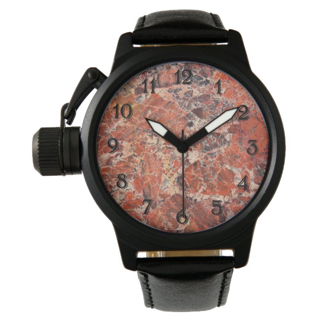 Oranje Jasper Stone Pattern Horloge (Voorkant)