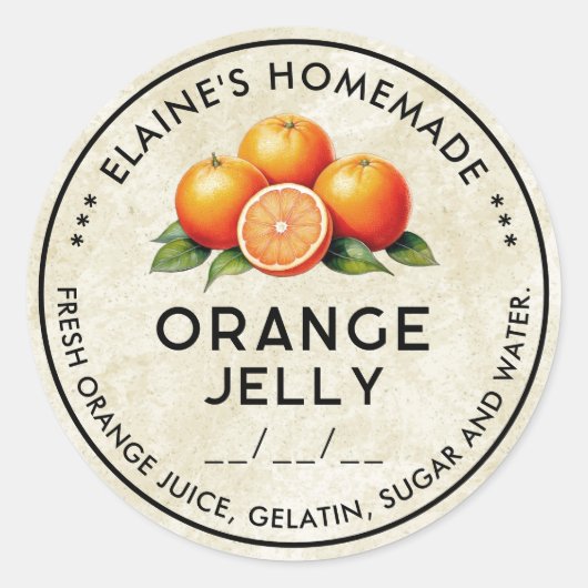  oranje Jelly Ingrediënten Canning Label (Voorkant)