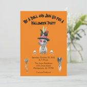 Oranje Jongen Voodoo Doll Halloween Party Invitati Kaart (Staand voorkant)