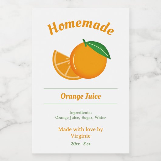 Oranje Juice Flesetiket Sticker (Enkel label)