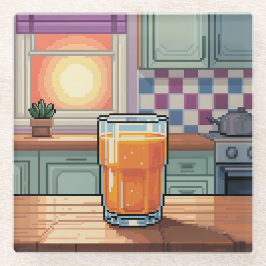 Oranje Juice Pixel Art Onderzetter (Voorkant)