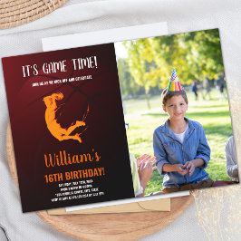 Oranje Jump Basketball Verjaardagsuitnodiging Kaart