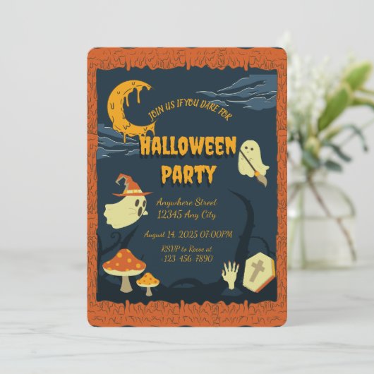 Oranje kaars Spooky Halloween Party Invitation Kaart (Staand voorkant)