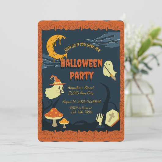 Oranje kaars Spooky Halloween Party Invitation Kaart (Staand voorkant)