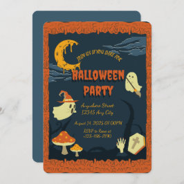 Oranje kaars Spooky Halloween Party Invitation Kaart